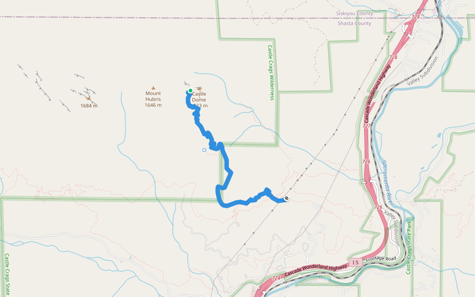 Crags Trail walking route map in Castella