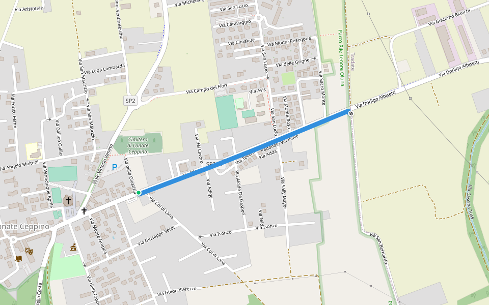 Pedonale Via Piave walking route map in Lonate Ceppino