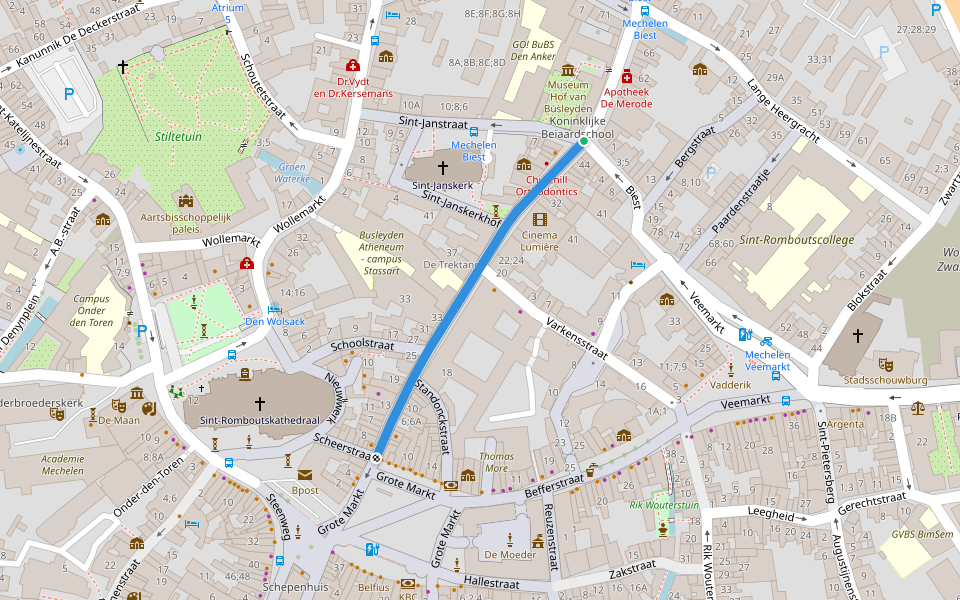 Frederik de Merodestraat walking route map in Mechelen