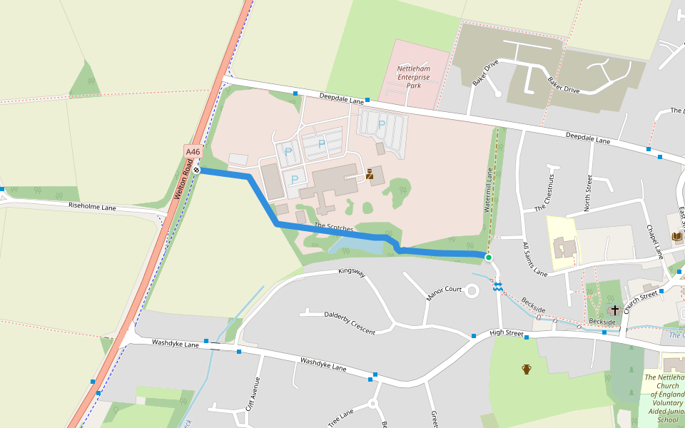 The Scotches walking route map in Nettleham