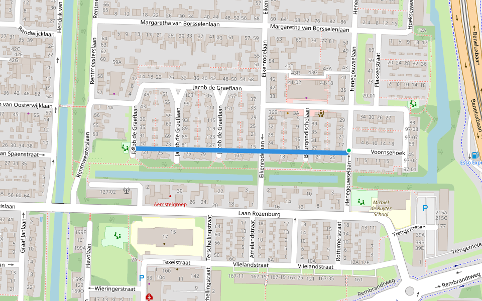 Jacob de Graeflaan walking route map in Amstelveen