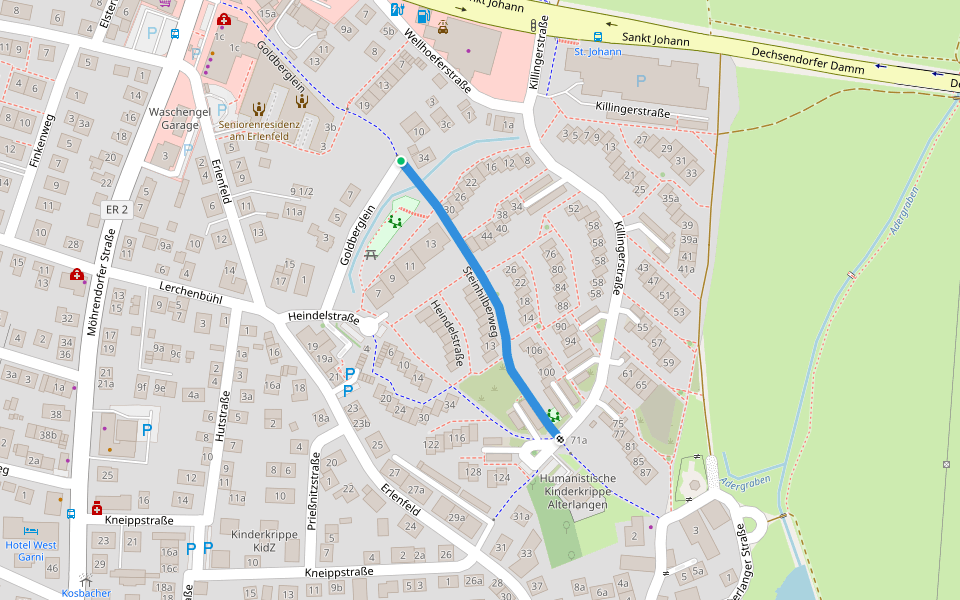 Steinhilberweg walking route map in Erlangen