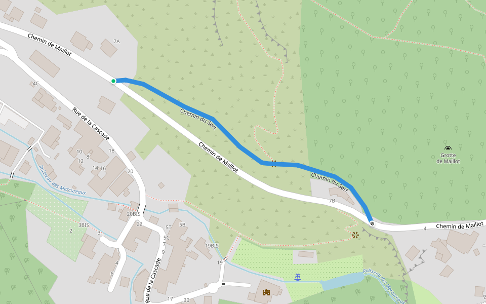 Chemin du Sert walking route map in Beure