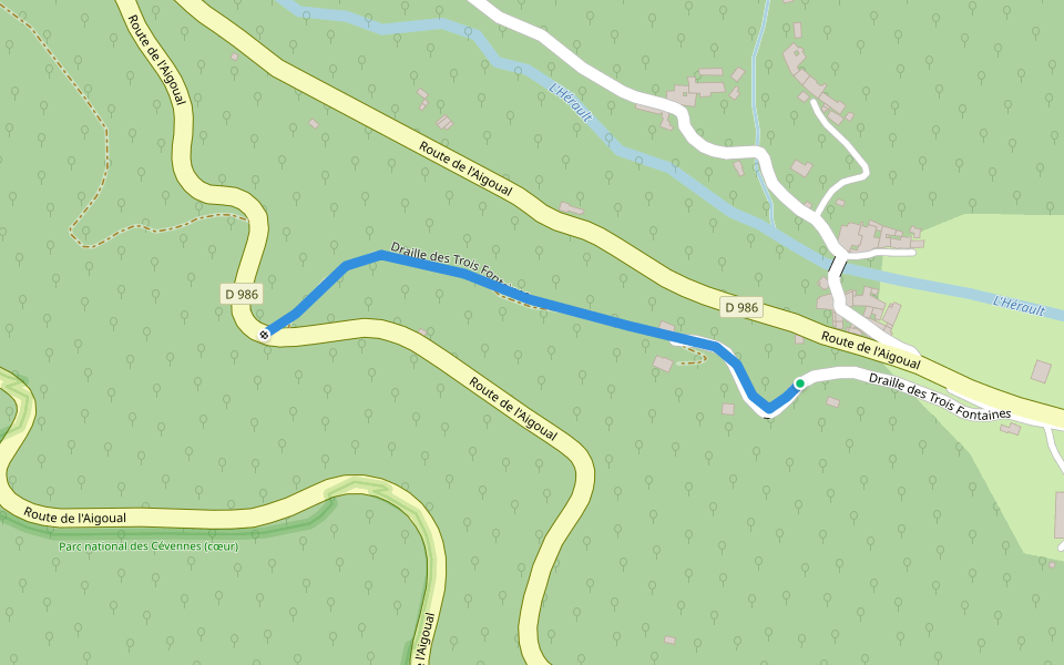 Draille des Trois Fontaines walking route map in Val-d'Aigoual