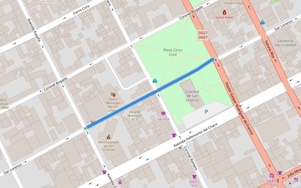Calle Peatonal walking route map in San Lorenzo