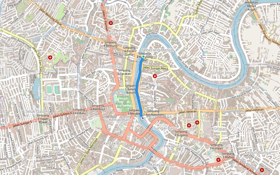 Siring Tendean Sungai Martapura walking route map in Banjarmasin