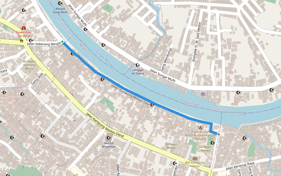 Jalan Kampung Melayu Laut walking route map in Banjarmasin