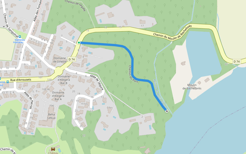 Chemin du Port walking route map in Bayonne