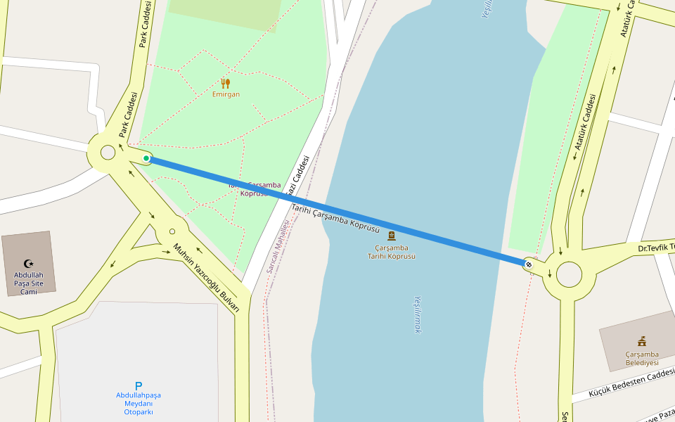 Tarihi Çarşamba Köprüsü walking route map in Çarşamba