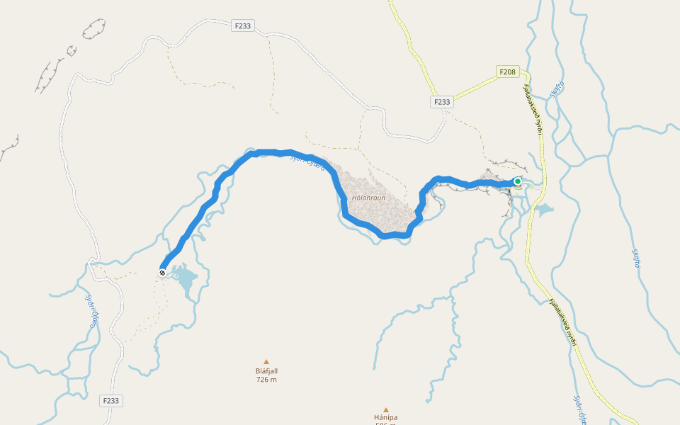 Hólaskjól-Skálinn við Álftavötn walking route map in Kirkjubæjarklaustur