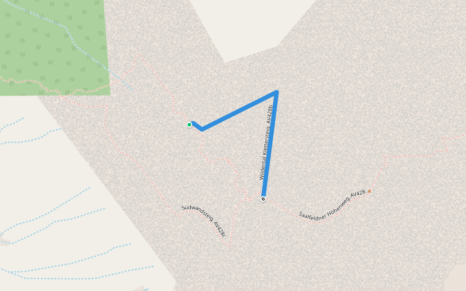 Wildental Klettersteig, AV428b walking route map in Saalfelden