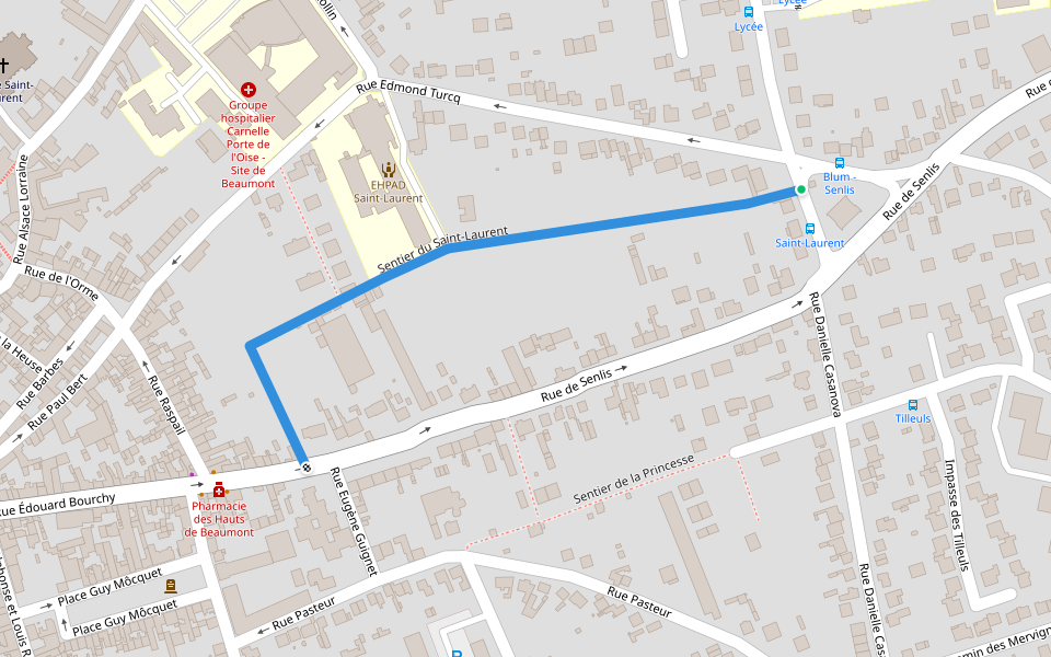 Sentier du Saint-Laurent walking route map in Beaumont-sur-Oise