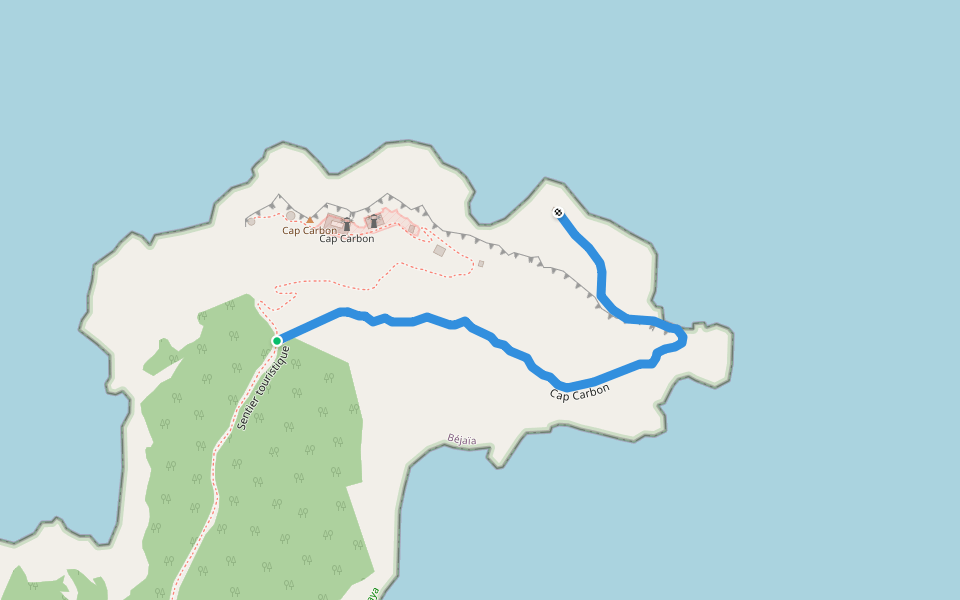 Cap Carbon رأس كربون walking route map in Béjaïa