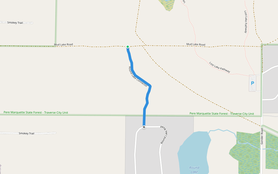 Round Lake Connector walking route map in Interlochen