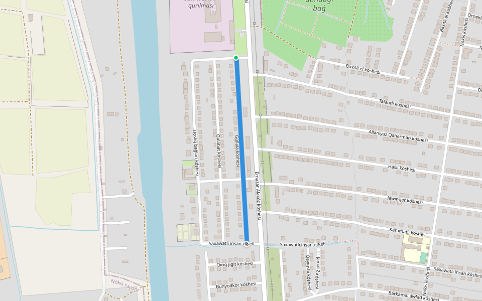 Gúllala kóshesi walking route map in Beruniy