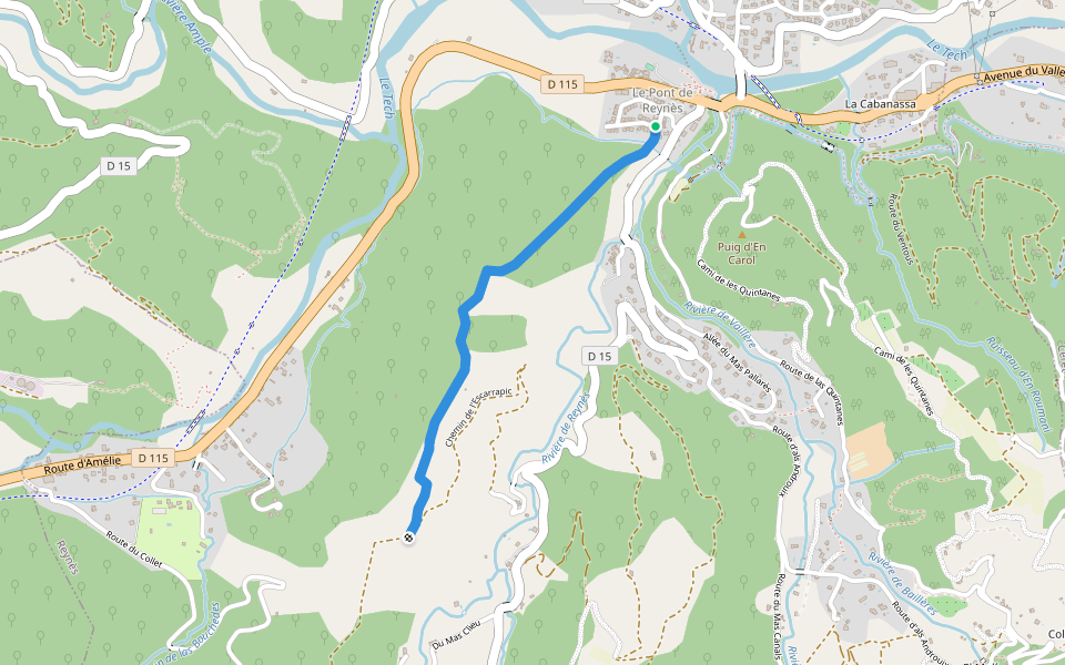 Chemin des Mas walking route map in Reynes