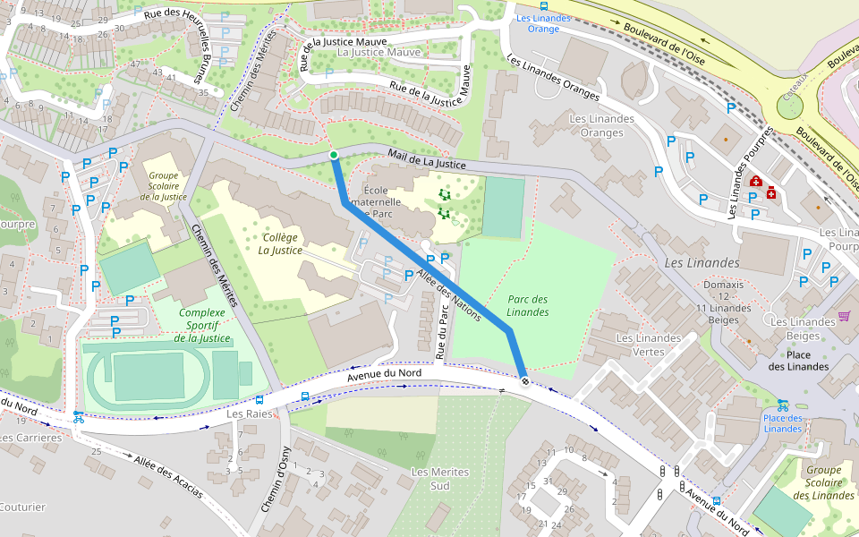 Allée des Nations walking route map in Cergy