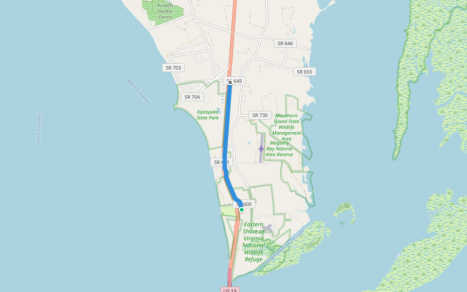 Southern Tip Bike and Hike Trail walking route map in Cape Charles