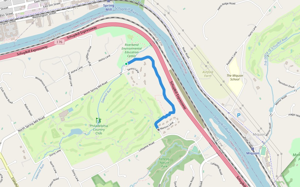 Sid Thayer Trail walking route map in Gladwyne