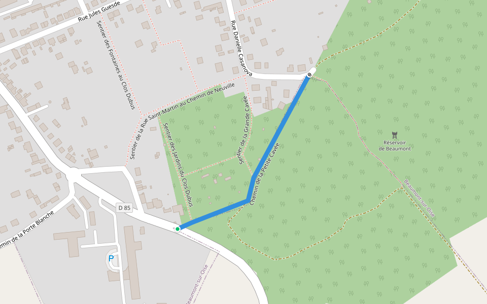 Chemin de la Petite Cavée walking route map in Beaumont-sur-Oise