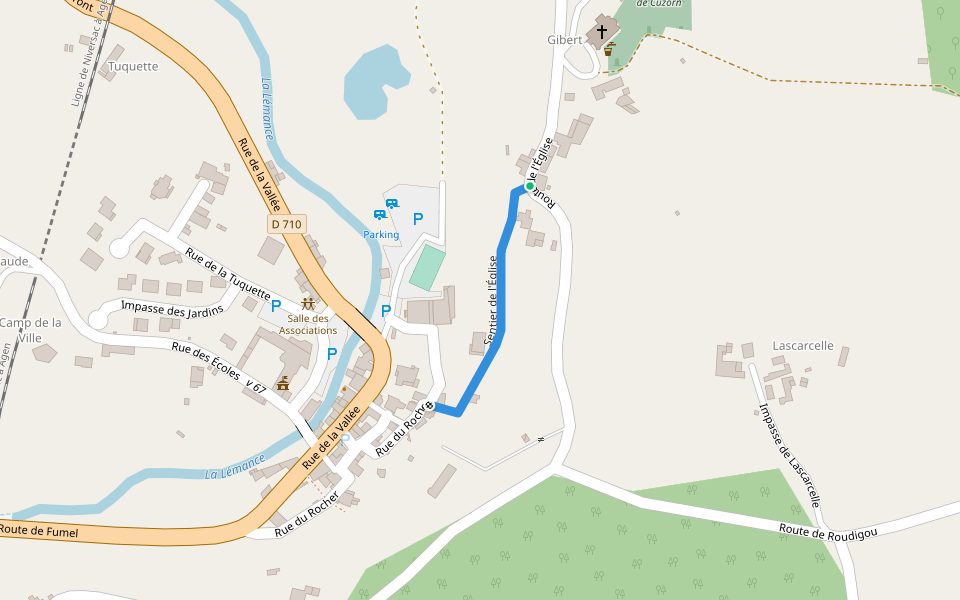 Sentier de l'Église walking route map in Cuzorn