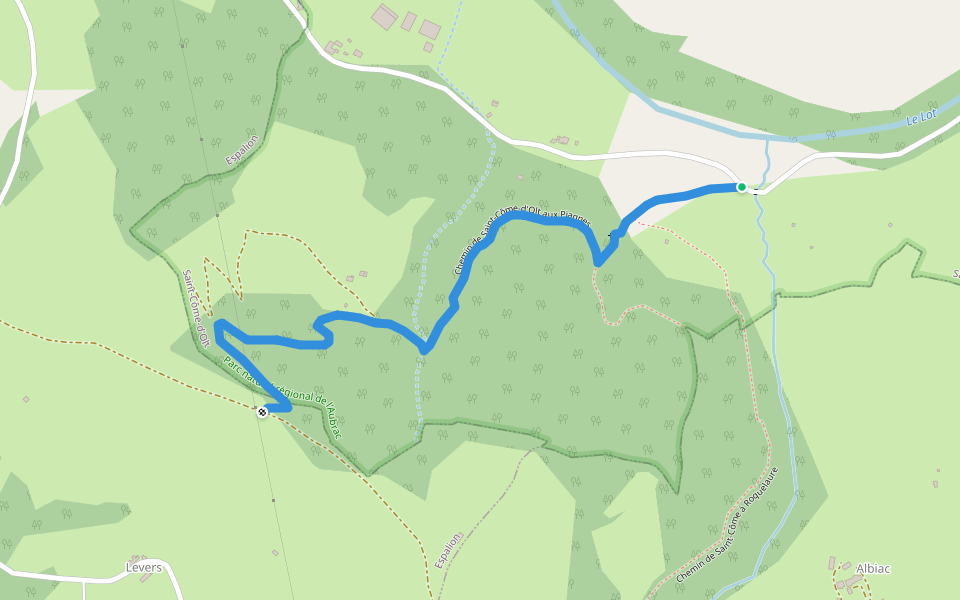 Chemin de Saint-Côme-d'Olt aux Piagnes walking route map in Saint-Côme-d'Olt