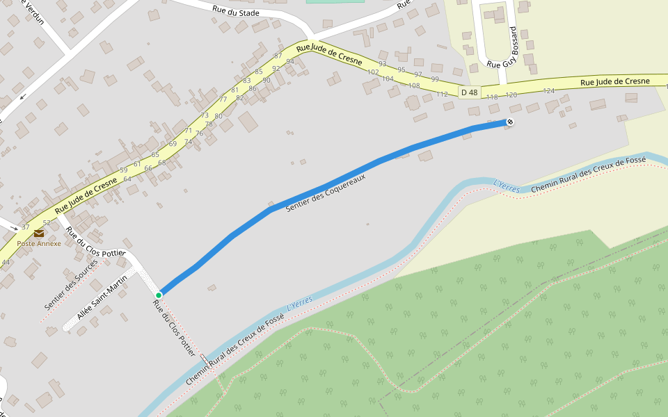 Sentier des Coquereaux walking route map in Ozouer-le-Voulgis