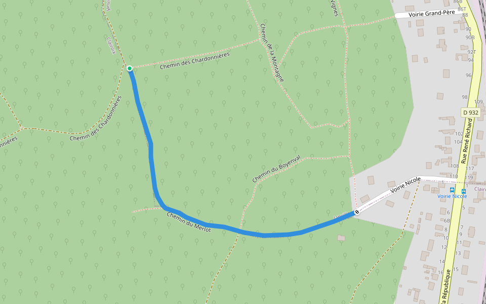 Chemin du Merlot walking route map in Clairoix