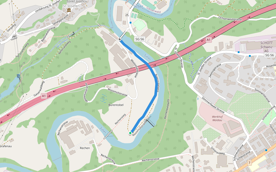 Burentobelweg walking route map in St. Gallen