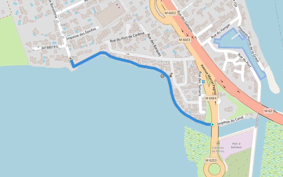 Chemin Douanier walking route map in Pérols