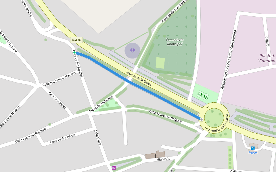 Avenida de la Barca walking route map in Alcolea del Río