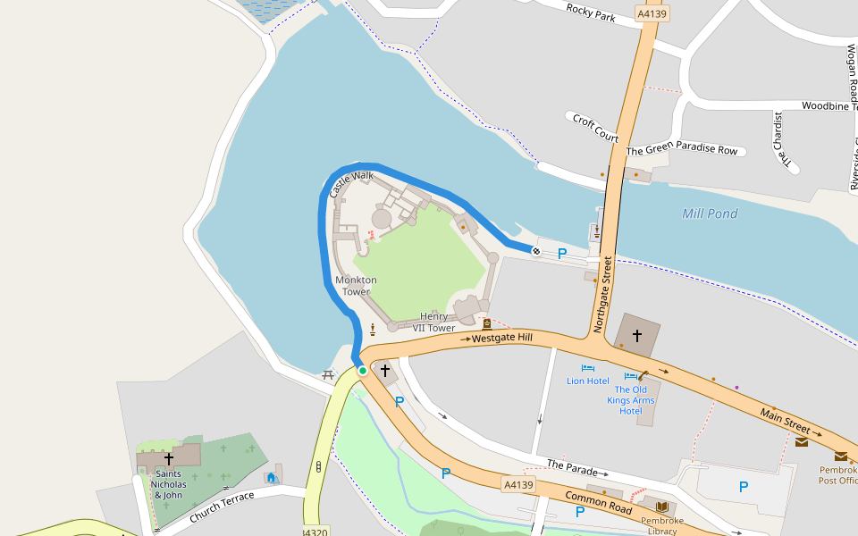 Castle Walk walking route map in Pembroke
