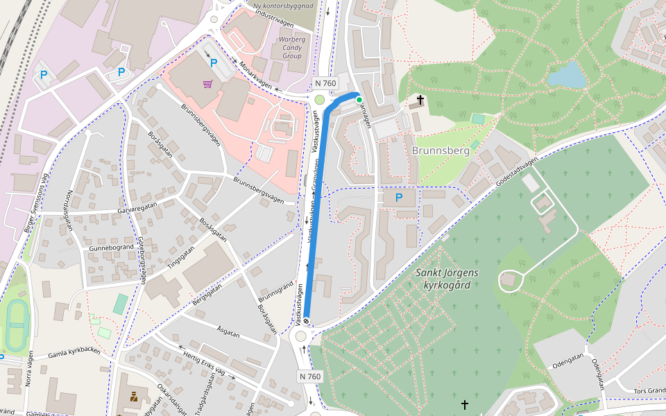 Granvägen walking route map in Varberg