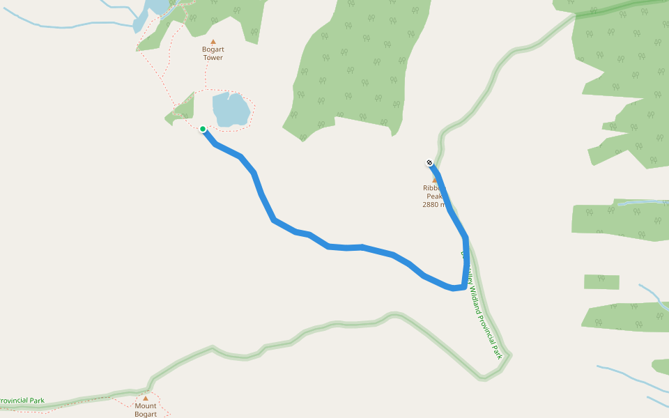 Ribbon Peak Approximate Route walking route map in Lac des Arcs