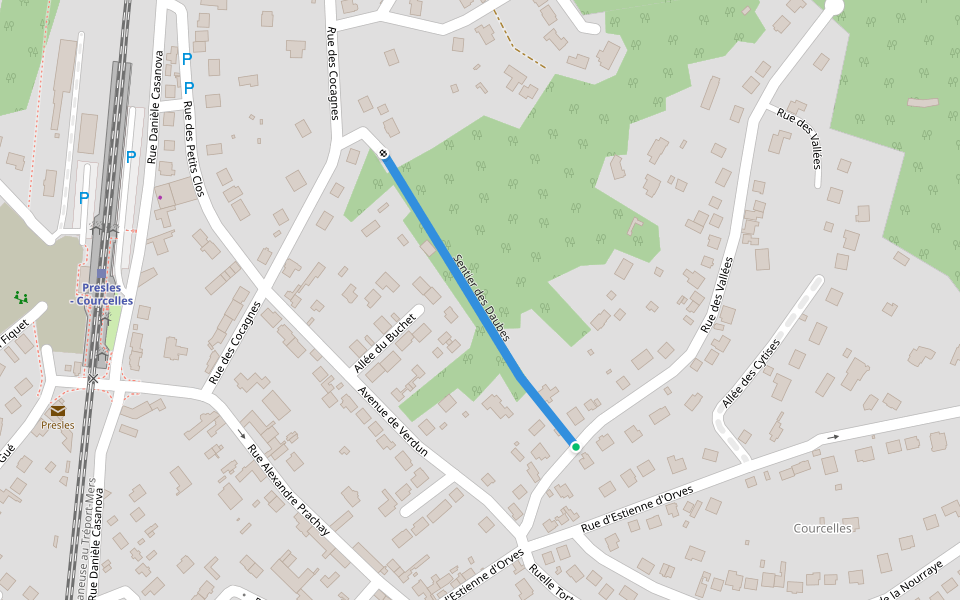 Sentier des Daubes walking route map in Presles