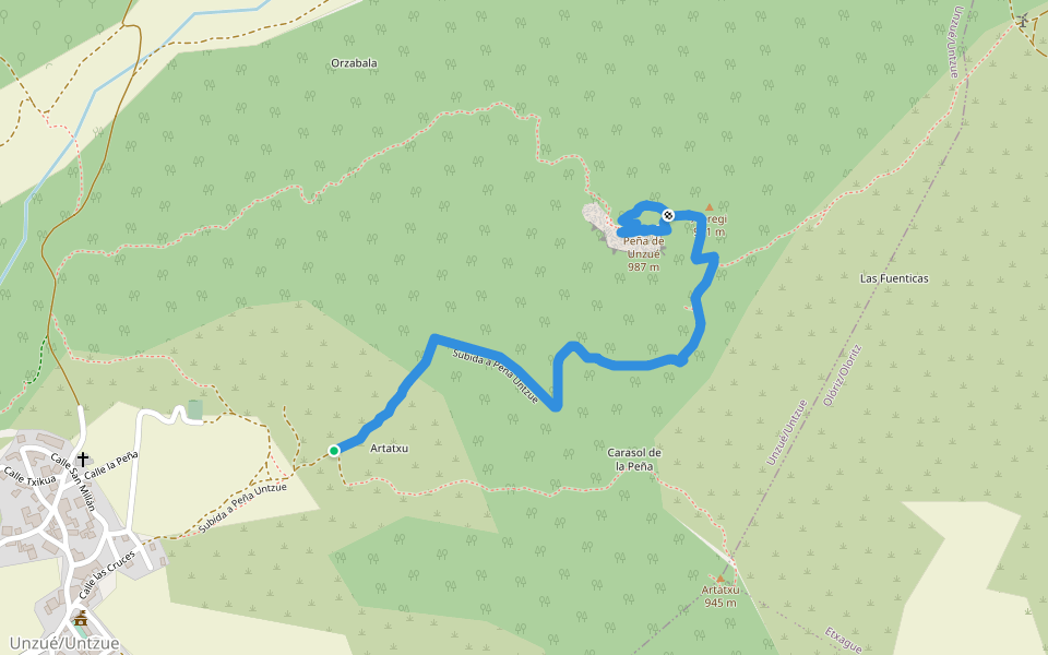 Subida a Peña Untzue walking route map in Unzué