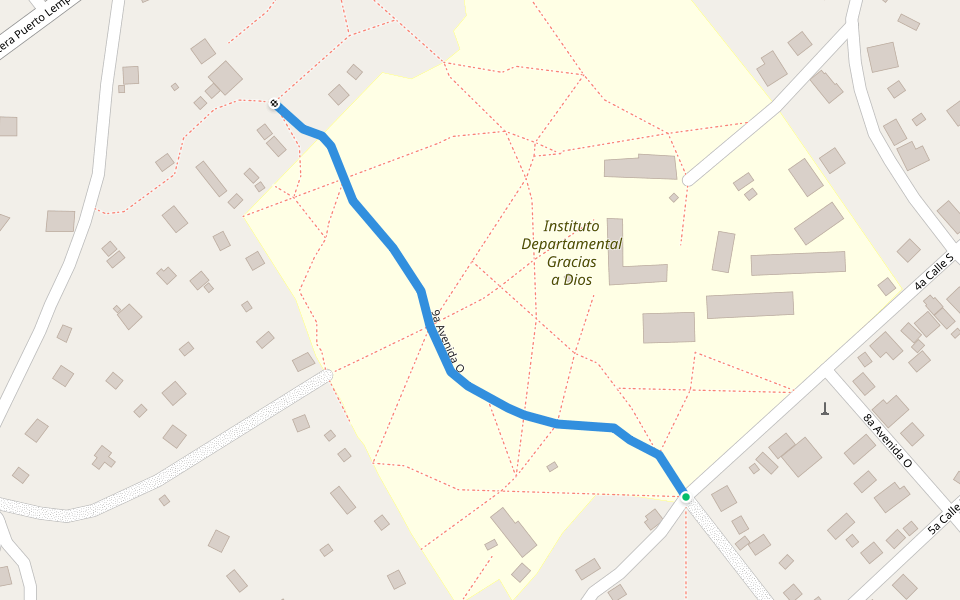 9a Avenida O walking route map in Lempira