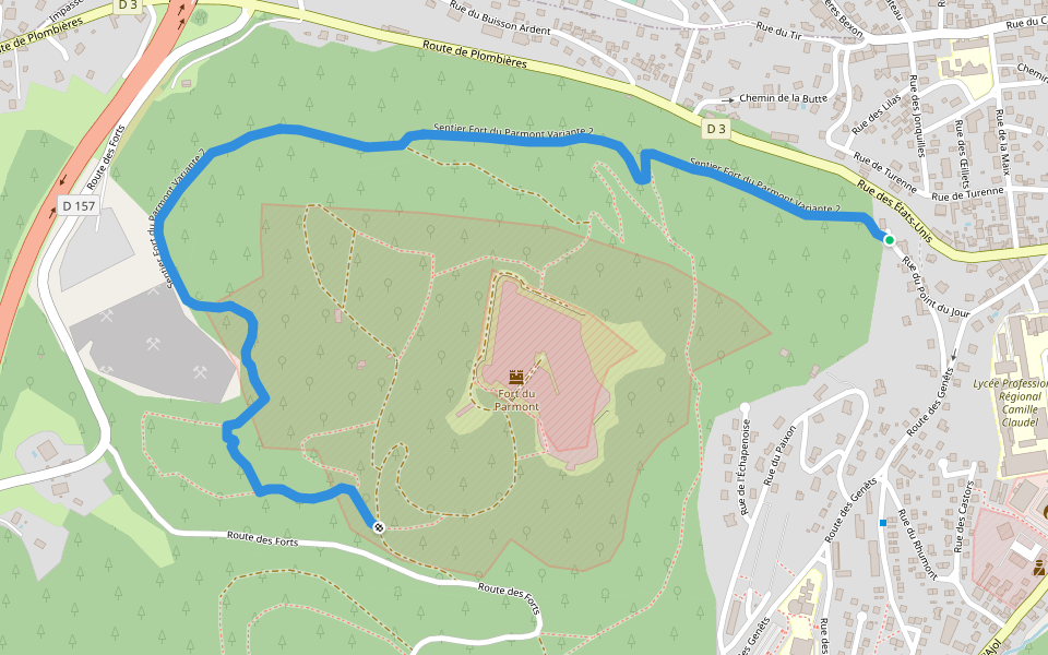 Sentier Fort du Parmont Variante 2 walking route map in Remiremont