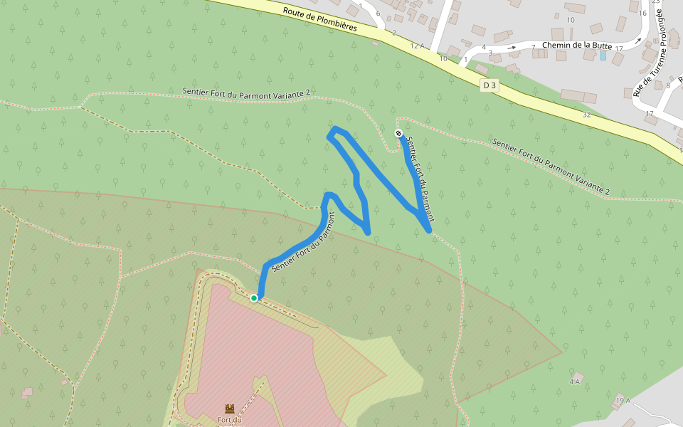 Sentier Fort du Parmont walking route map in Remiremont