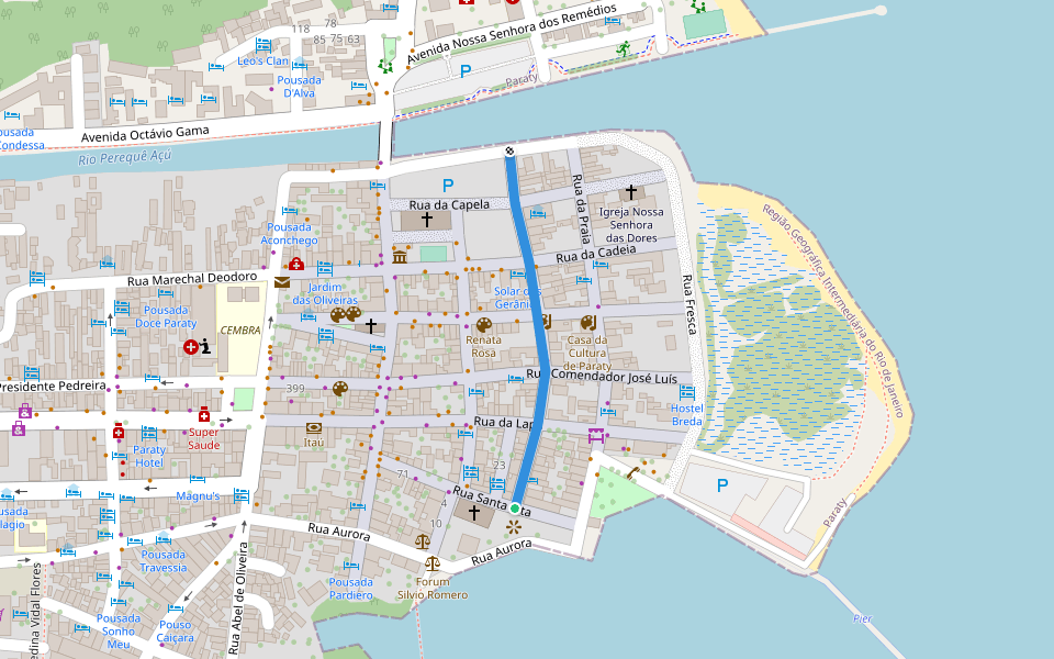 Rua Dona Geralda walking route map in Paraty