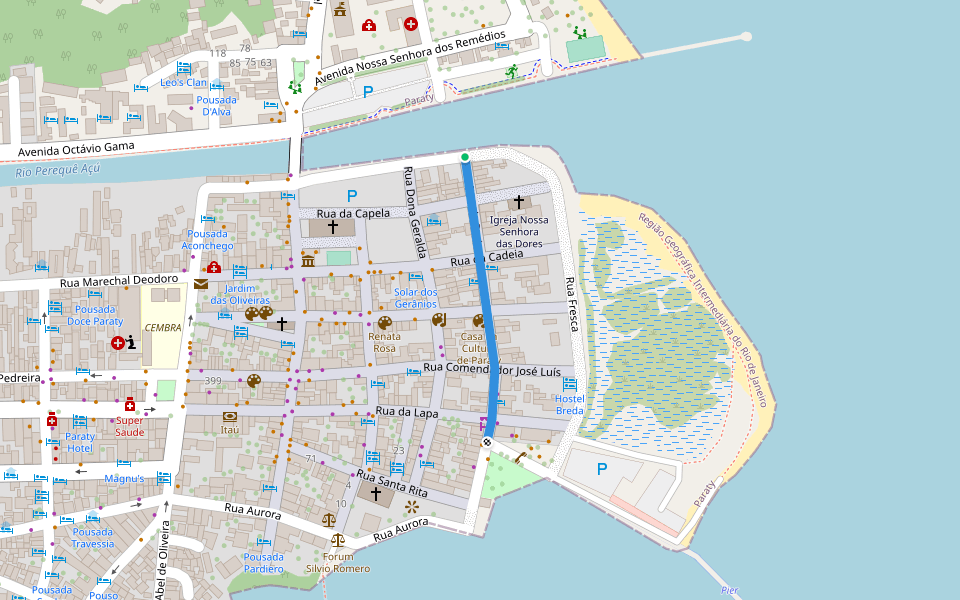 Rua da Praia walking route map in Paraty