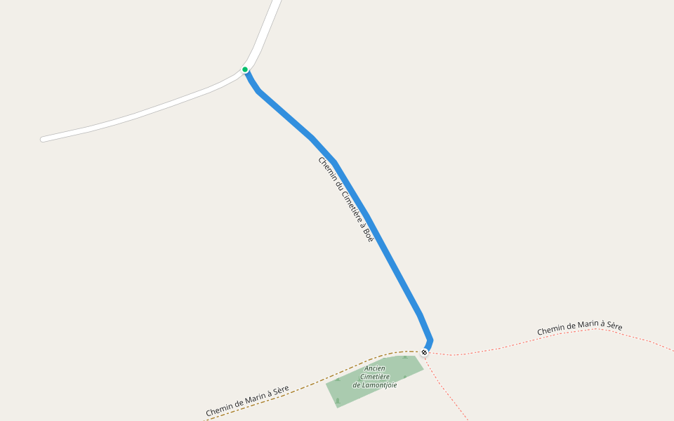 Chemin du Cimetière à Boé walking route map in Lamontjoie