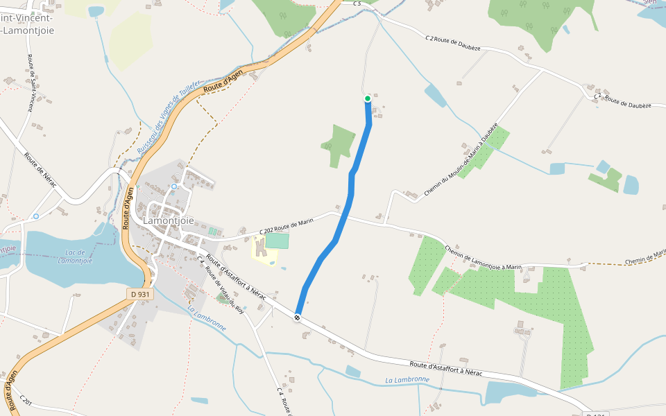 Chemin de Couloumé à Laplagne walking route map in Lamontjoie