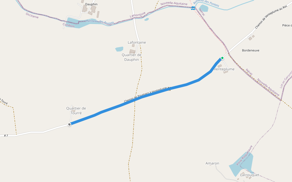 Chemin de Poumaro à Venteplume walking route map in Pouy-Roquelaure