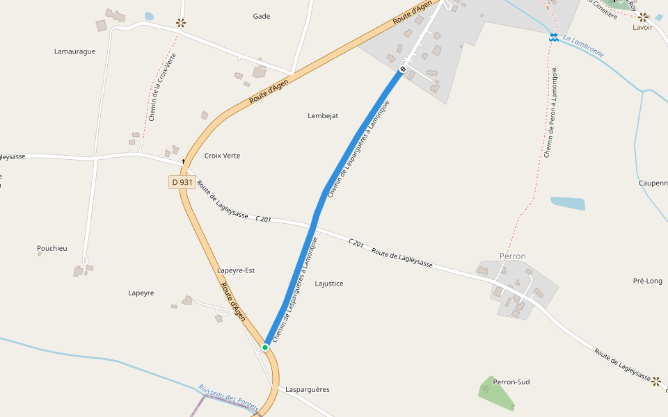 Chemin de Lasparguères à Lamontjoie walking route map in Lamontjoie