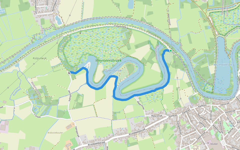 Oude Durmedijk walking route map in Waasmunster