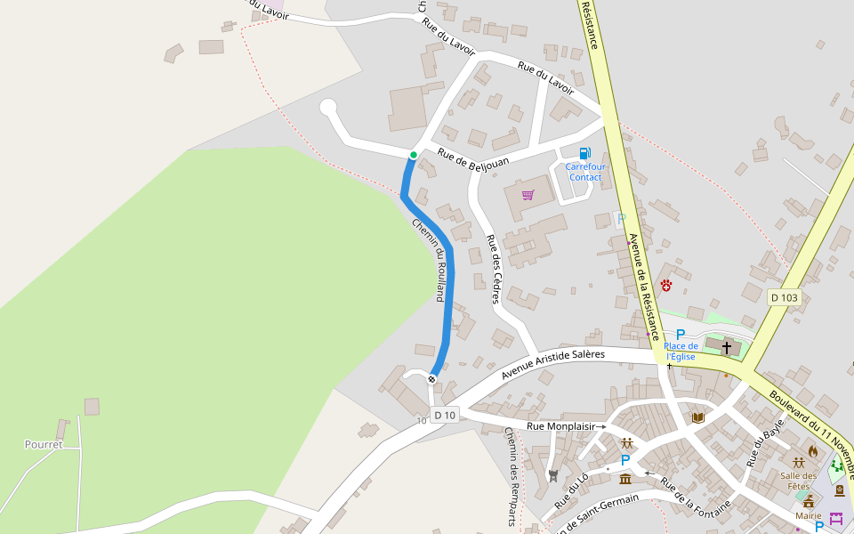 Chemin du Roulland walking route map in Laroque-Timbaut