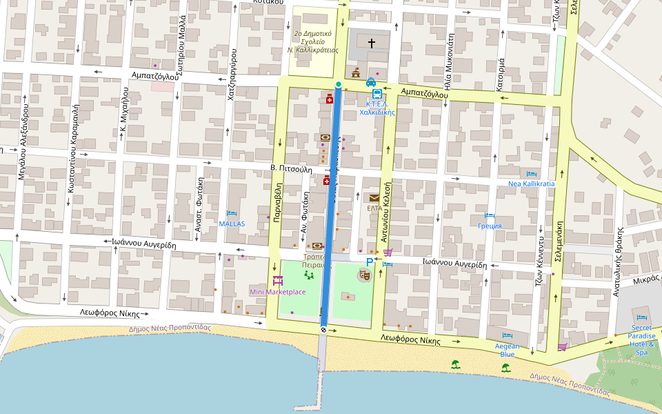 Οσίας Παρασκευής walking route map in Nea Kallikratia