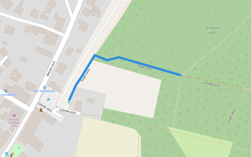 Sziget utca walking route map in Érd