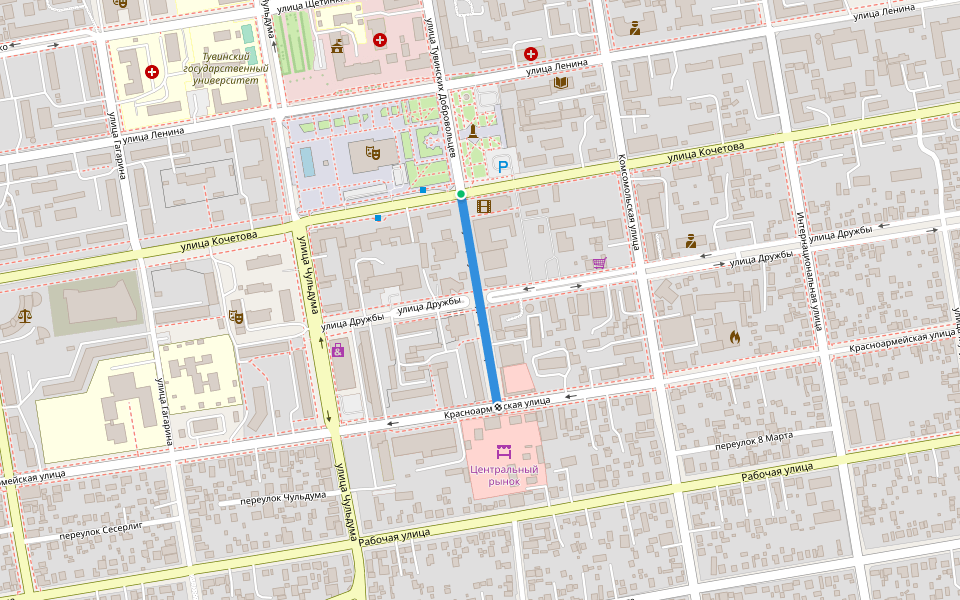 улица Тувинских Добровольцев walking route map in Kyzyl